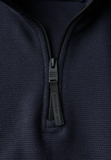 Strukturpullover mit Troyer night blue