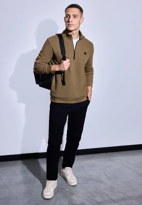Strukturpullover mit Troyer ash brown