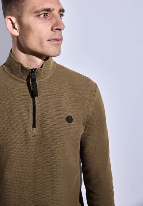 Strukturpullover mit Troyer ash brown