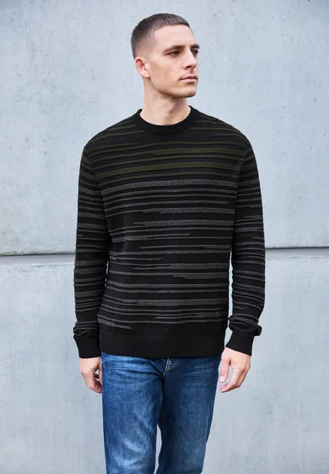 Strukturstreifen Pullover dark olive green