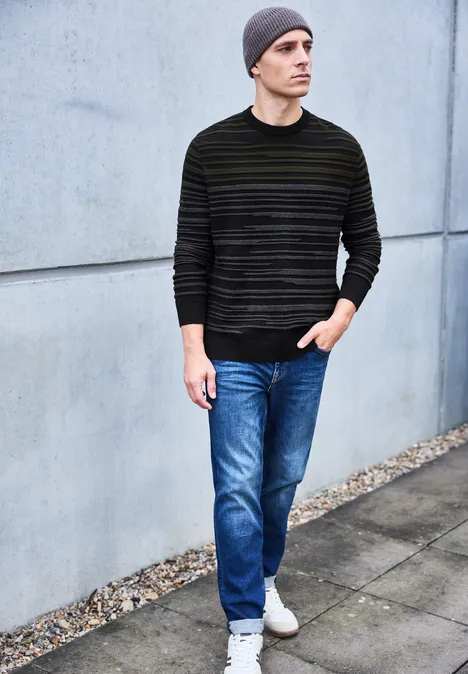 Strukturstreifen Pullover dark olive green