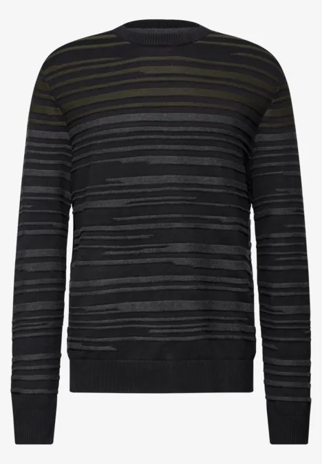 Strukturstreifen Pullover dark olive green