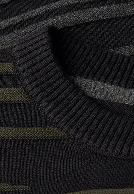 Strukturstreifen Pullover dark olive green