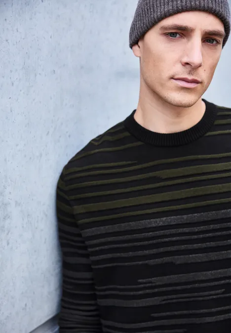 Strukturstreifen Pullover dark olive green