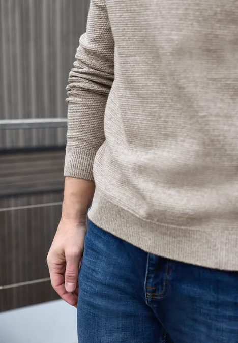 Crewneck Strukturpullover granite beige Crewneck Strukturpullover granite beige