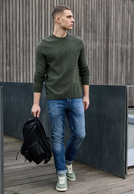 Crewneck Strukturpullover timeless green Crewneck Strukturpullover timeless green