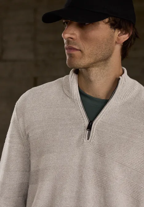 Pull à rayures structurées granite beige Pull à rayures structurées granite beige