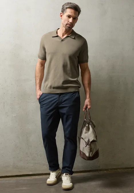 Gebreid poloshirt white sand