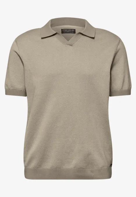 Gebreid poloshirt white sand