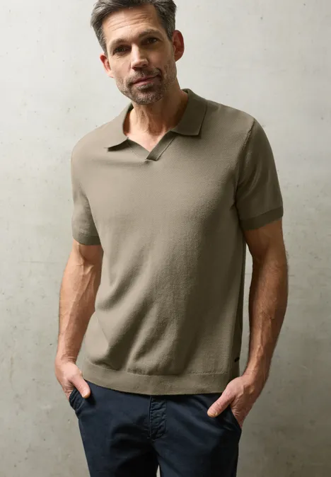 Gebreid poloshirt white sand