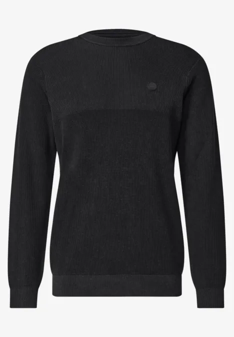 Trui met ronde hals en gemengde texturen Black Effen zwarte trui met ronde hals en lange mouwen.