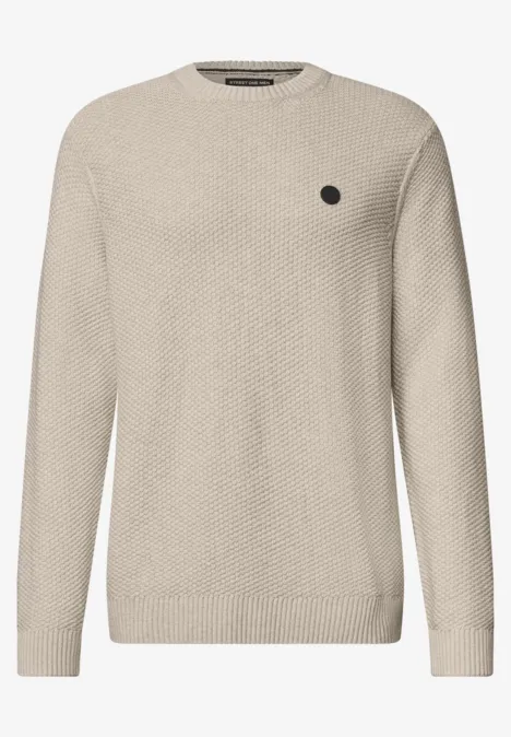 Beiger Strickpullover mit Rundhalsausschnitt und Strukturmuster