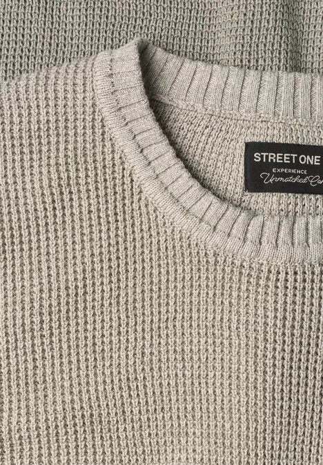Grob gestrickter beiger Pullover mit rundem Ausschnitt und Street One-Label