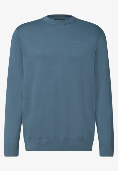 Eenvoudige trui met ronde hals in effen kleur cold blue Effen blauwe trui met lange mouwen en ronde hals, minimalistisch ontwerp.