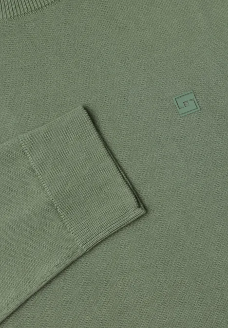 Oliwkowa bluza z prążkowanym ściągaczem rękawa i małym kwadratowym logo