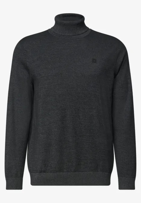 Grauer Rollkragenpullover aus feiner Strickware mit dezentem Logo.
