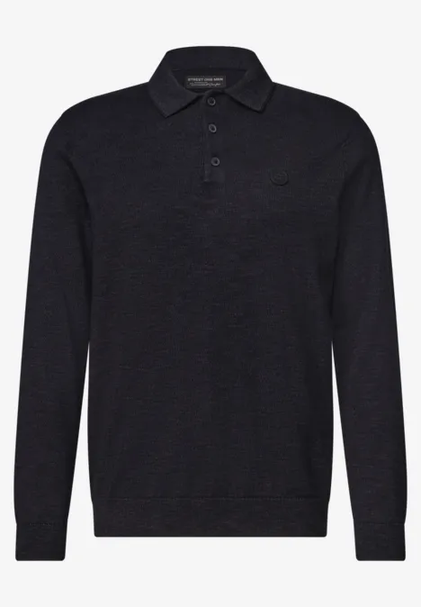 Strick Poloshirt im Mouliné Look dark ink blue Schwarzer Pullover mit Polokragen und langen Ärmeln.