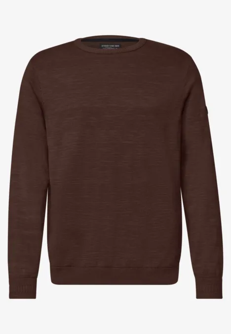 Trui met ronde hals van puur katoen maroon brown Effen bruine trui met ronde hals en lange mouwen, fijngebreid.
