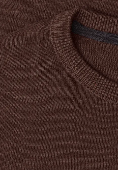 Trui met ronde hals van puur katoen maroon brown Bruine trui met ronde hals in fijne brei