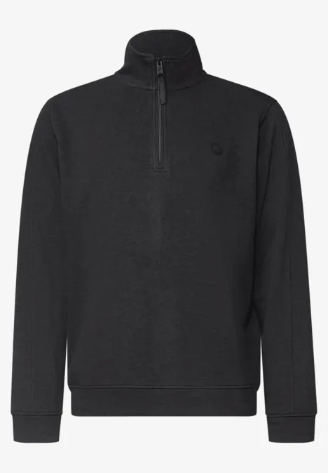Zwarte fleece trui met halve rits en opstaande kraag