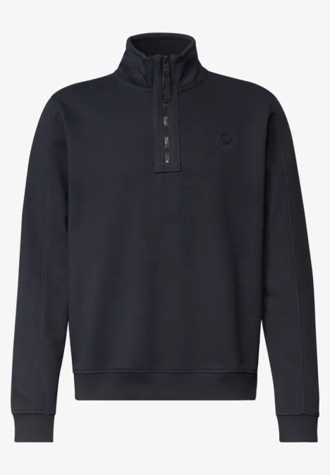 Schwarzer Pullover mit Stehkragen und halbem Reißverschluss