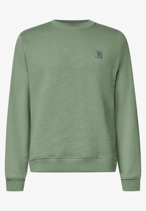 Schlichtes olivgrünes Sweatshirt mit Rundhalsausschnitt, Rippbündchen und kleinem Brustlogo.