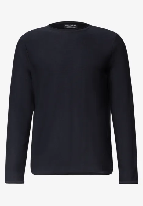 Schwarzer Langarm-Pullover mit Rundhalsausschnitt
