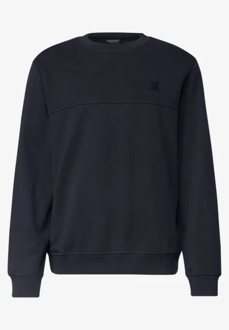 Dunkelblauer Pullover mit Rundhalsausschnitt und unifarbenem Design.