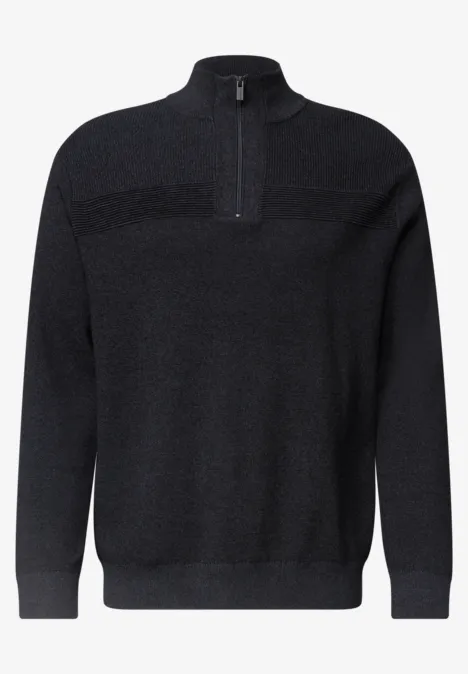 Schlichter schwarzer Pullover mit Stehkragen und kurzem Reißverschluss