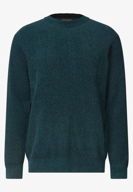 Pull en chenille à col rond dark fjord blue Dunkelgrüner, langärmliger Rundhalspullover aus weichem Strick.