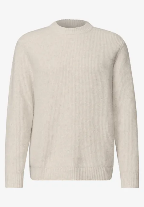 Beiger, schlichter Rundhals-Pullover aus Strick