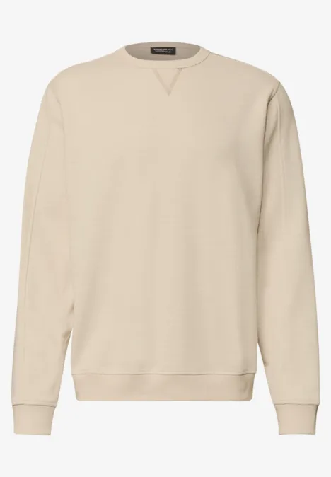 Sweat-shirt en tissu éponge avec détails en tricot côtelé canvas beige Sweat-shirt beige uni à col rond avec poignets et ourlet côtelés.