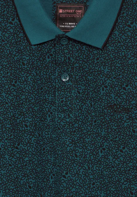 Doorstikt poloshirt met print lagoon green