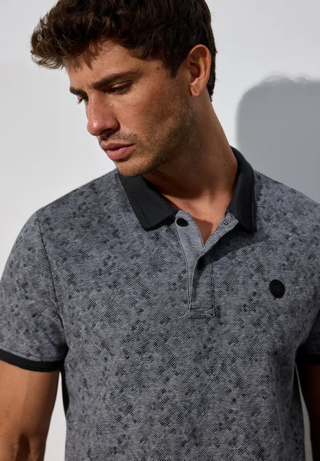 Piquée Poloshirt mit Print Black Piquée Poloshirt mit Print Black