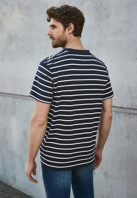 Gestreept henley shirt dark ink blue