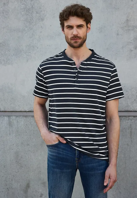 Gestreept henley shirt dark ink blue