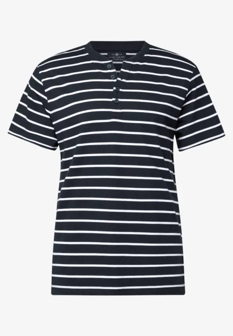 Gestreept henley shirt dark ink blue