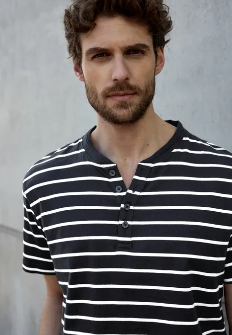 Gestreept henley shirt dark ink blue