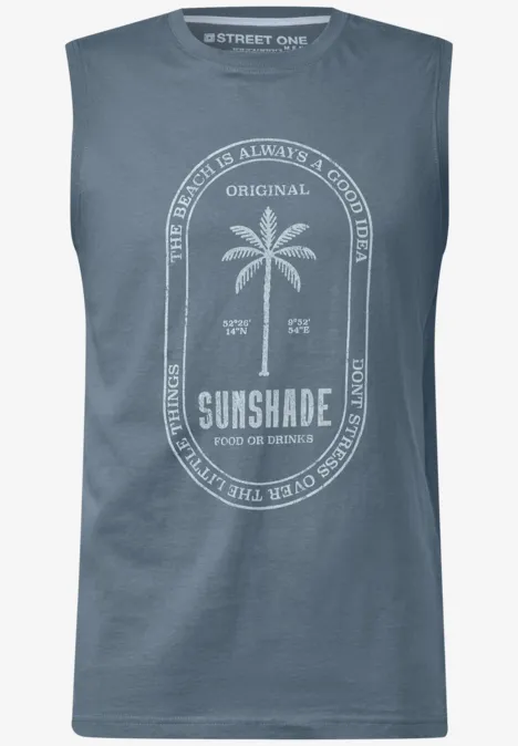Basic tanktop met print dusty blue