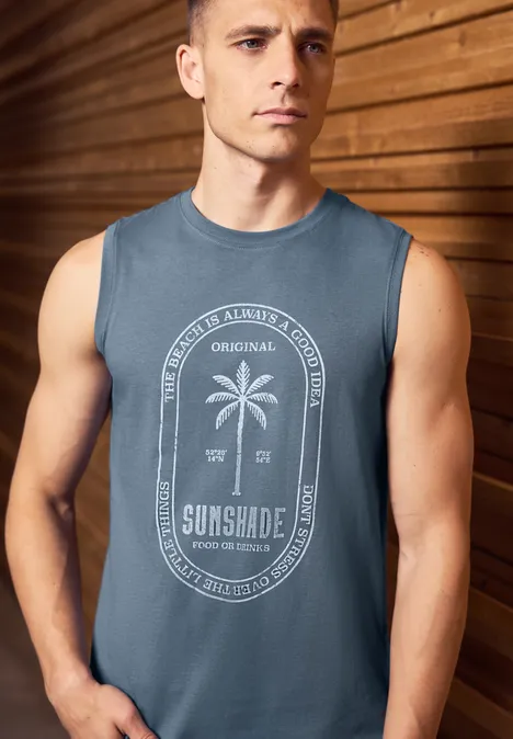 Basic tanktop met print dusty blue