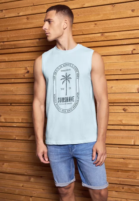 Basic tanktop met print lagoon blue