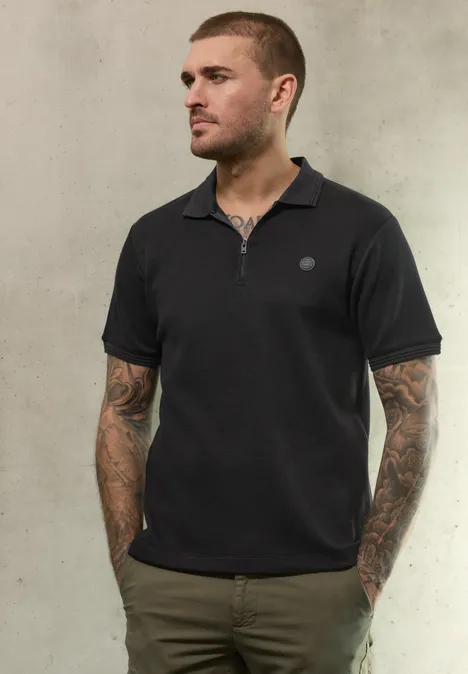 Poloshirt mit Struktur Black Poloshirt mit Struktur Black