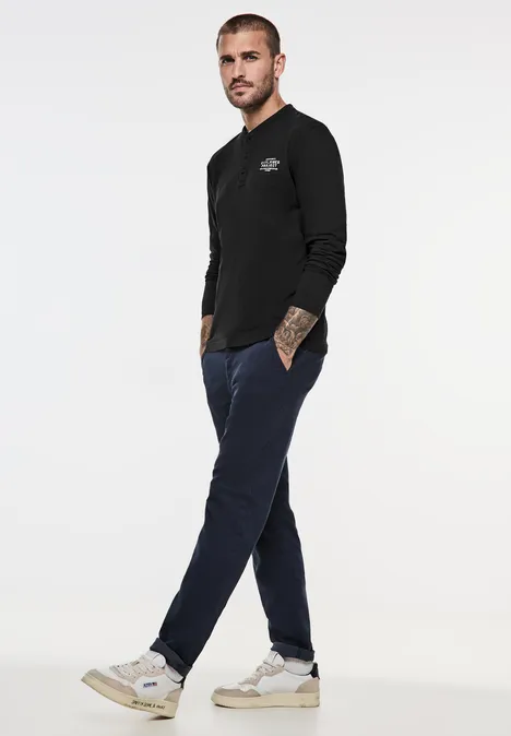 Henley-shirt met print op de borst Black