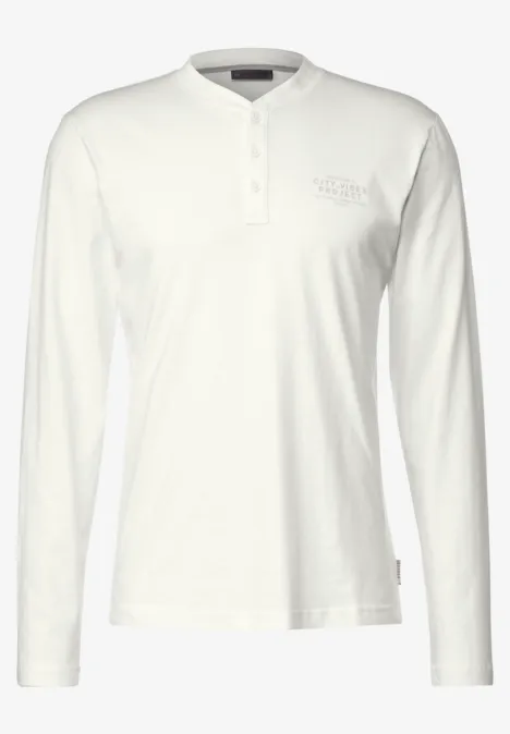 Henley-shirt met print op de borst broken white
