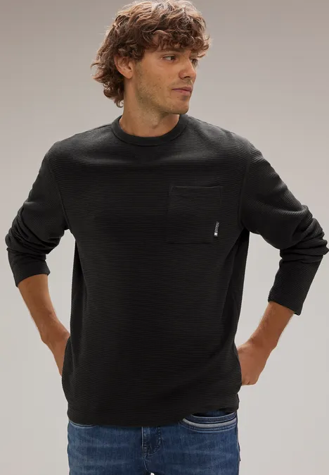 Shirt met lange mouwen en wafelstructuur Black Shirt met lange mouwen en wafelstructuur Black