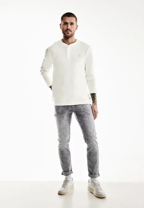 Henley shirt met structuur broken white
