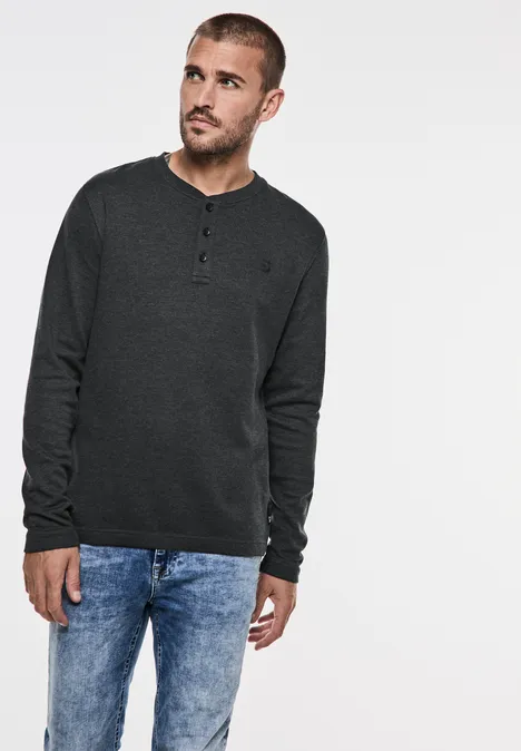 Henley shirt met structuur anthra grey melange