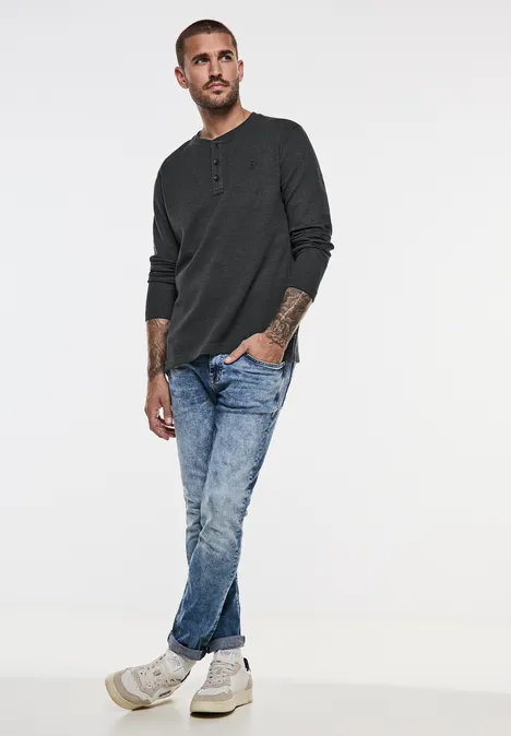 Henley shirt met structuur anthra grey melange