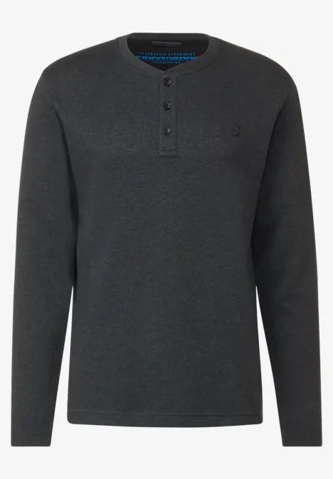 Henley shirt met structuur anthra grey melange