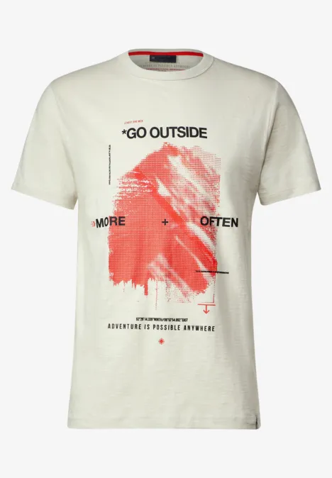 T-shirt van slubgaren met 3D-print faded stone